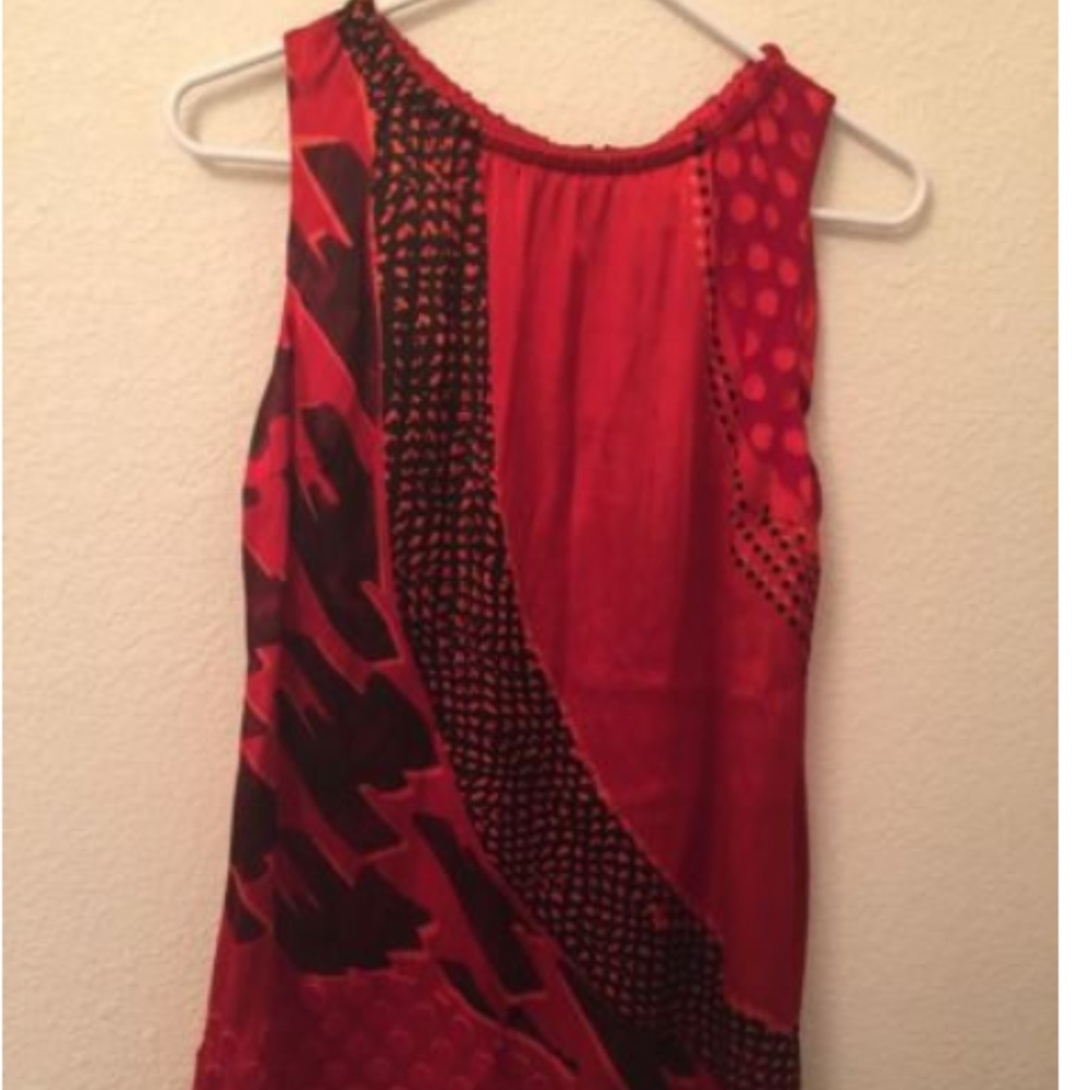 CAbi Sz S Red Hot Tunic Silk Blend Top